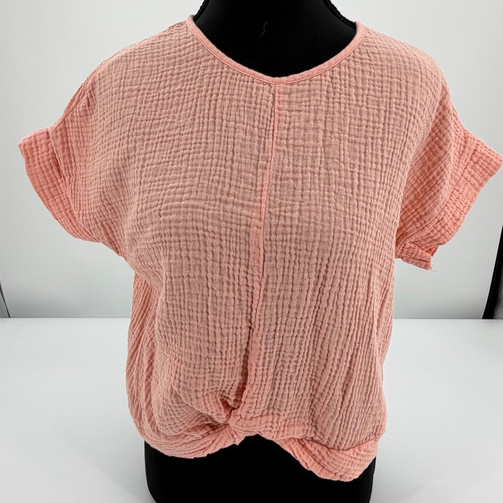 Copper Key Pink Gauze Cotton cropped Knot Front Top XL Boho coastal Cottagecore